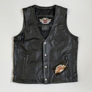 Harley Davidson Men’s Reflective WILLIE G SKULL Black Leather Vest .size M.